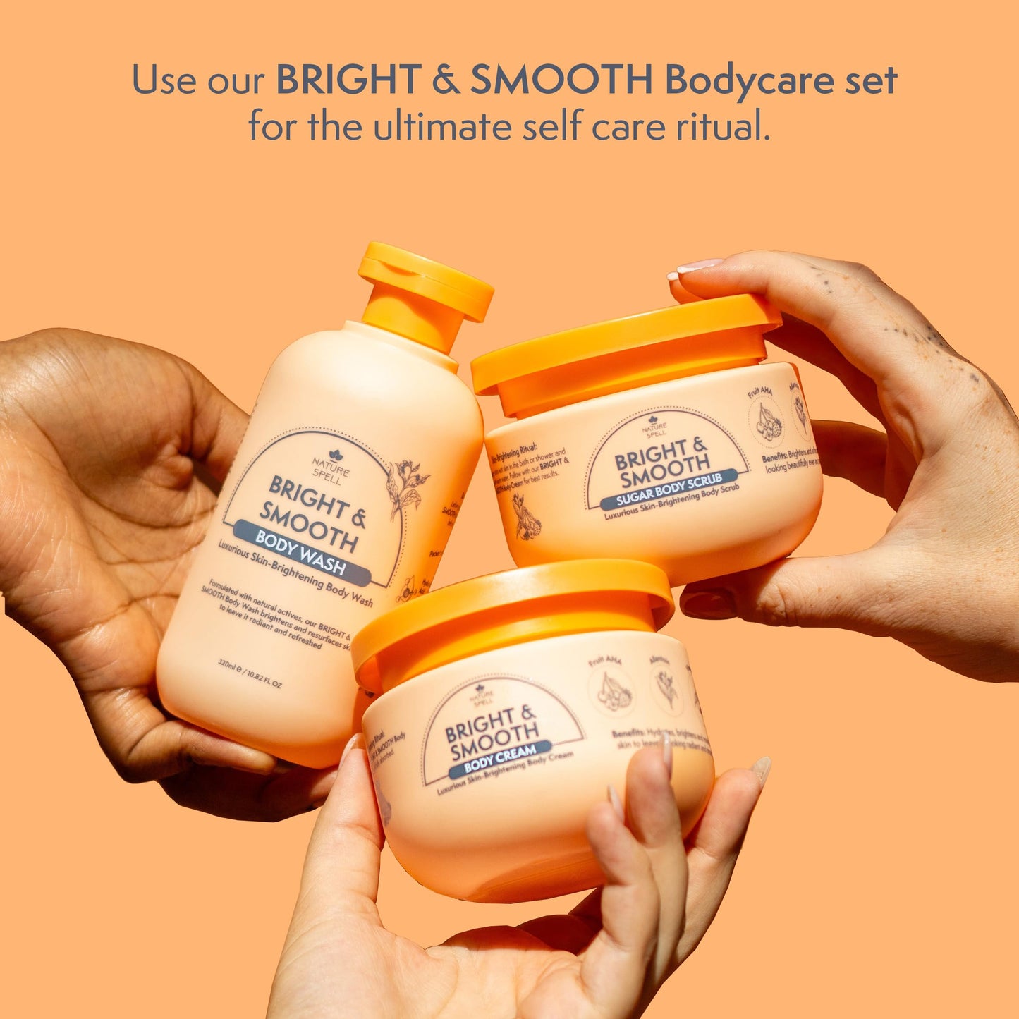 Nature Spell Bright & Smooth Body Cream, Brightening and Hydrating for All Skin Types, with Vitamin C, Fruit AHA, Allantoin, Vegan, 250ml