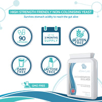 Saccharomyces Boulardii 5 Billion CFU 90 Capsules - No Refrigeration Required - High Strength Non-Colonising Yeast with synergistic Olive Leaf, Biotin and Vitamin D3