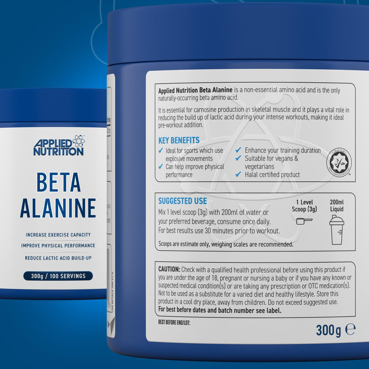 Applied Nutrition Beta-Alanine Amino Acid Pre Workout Powder 3000mg per Serving Enhances Training Duration & Physical Performance Gluten Free, Suitable for Vegans (300g - 100 Servings) (Unflavoured)