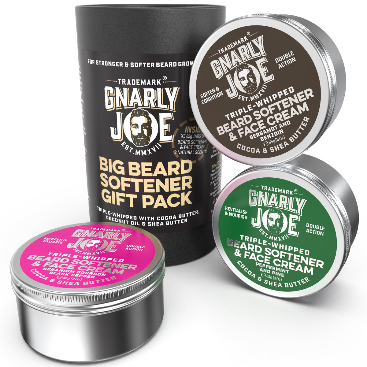 TRADEMARK GNARLY JOE EST.MMXVII Gnarly Joe Beard Softener & Face Cream for Men - 3 x 85g Tins (255g)