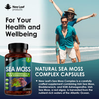 Sea Moss Complex - Pure Irish Sea Moss Capsules with Bladderwrack & KSM Ashwagandha - High Strength Sea Moss Capsule - 120 Fill Vegan Irish Sea Moss Capsules Made in The UK by New Leaf