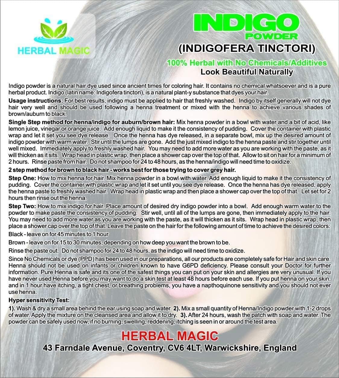 Herbal Magic's Organic Indigo Powder for Hair, USDA, Herbal Hair Dye, Natural Hair Mask/Color - Free from Fillers & Preservatives-100g