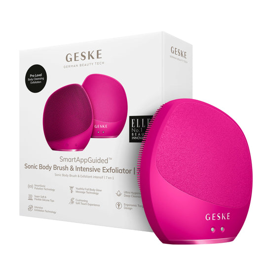 GESKE Sonic Body Brush & Intensive Exfoliator | 7 in 1 | Electric Full-Body Cleansing Brush | With SmartSonic Pulsations | Pro-Level Deep Cleansing, Exfoliation & Massage | Rough Skin Remover