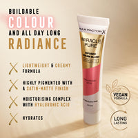 Max Factor Miracle Pure Cream Blush Matte Delicate Pink, Plumps & Hydrates, Buildable Glow, Infused with Hylaluronic Acid & Squalene, Lightweight Creamy Texture, All Day Glow, Fresh & Healthy Skin
