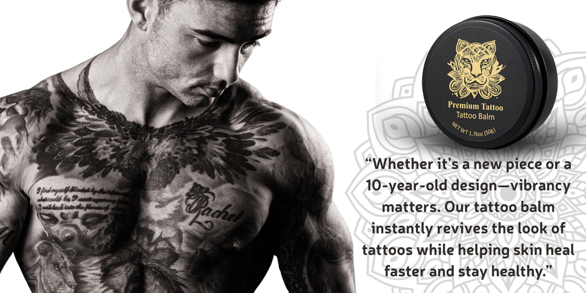 Premium Tattoo® Balm 50g – Tattoo Aftercare Balm for New & Old Tattoos – Soothing Tattoo Moisturiser with Shea Butter, Jojoba, Coconut & Vitamin B5- Vegan Tattoo Butter for Bright, Healthy-Looking Ink