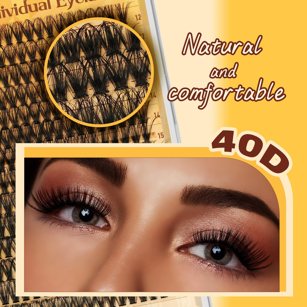 QUEWEL Individual-Eyelashes Kit 280Pcs Cluster Lashes Kit, DIY Lash Extension D Curl Lashes Individual Cluster with Lash Bond and Seal and Lash Tweezers (DJ-40D KIT)