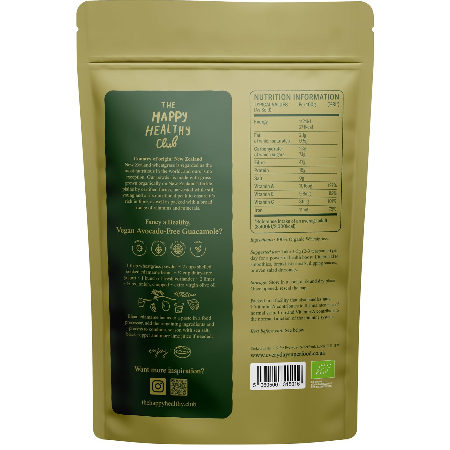 Everyday Superfood Organic New Zealand Wheatgrass Powder, High Vitamins, Perfect in Juice and Smoothies (50g)