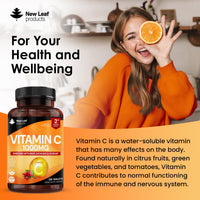 NEW LEAF PRODUCTS Vitamin C Tablets 1000mg - Enriched with Bioflavonoids & Rosehip - Premium Vitamin C Supplements - Vegan Tablets High Strength Ascorbic Acid VIT C for Normal Immune System UK Made
