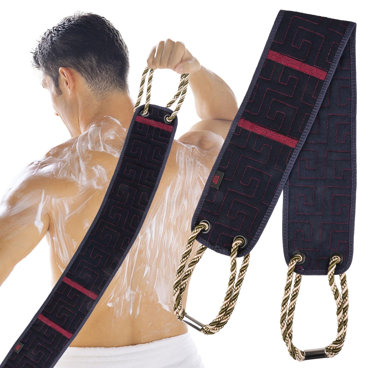 Deepton Back Washers for Shower, 39 Inches Shower Back Scrubber with Handles, Double Side Body Exfoliator Bath Tool, Back Scrubber for Men & Women Scrub Your Body Deeply