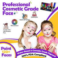 Grriopi Face Painting Kit for Children, 28 Colors Face Body Paints with 3 Brushes 30 Stencils Girls Toys Age 4-9 Carnival Halloween Gifts for Girl 5 6 7 8 9 Year Old Xmas Washable Non Toxic Kids Makeup Set