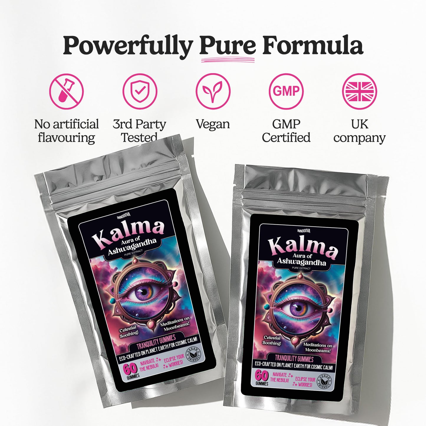 Innooova Kalma Ashwagandha Gummies, 3000mg Helps Reduce Stress, Boost Focus and Improve Sleep, Ashwagandha Root Extract Supplement, Natural Ingredients, Vegan, Gluten-Free Apple Flavour 60 Gummies