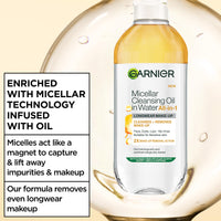 Garnier Micellar Cleansing Water For Dry Skin 400ml, Oil Infused Cleanser & Waterproof Makeup Remover, Recognised By The British Skin Foundation, Use With Reusable Micellar Eco Pads