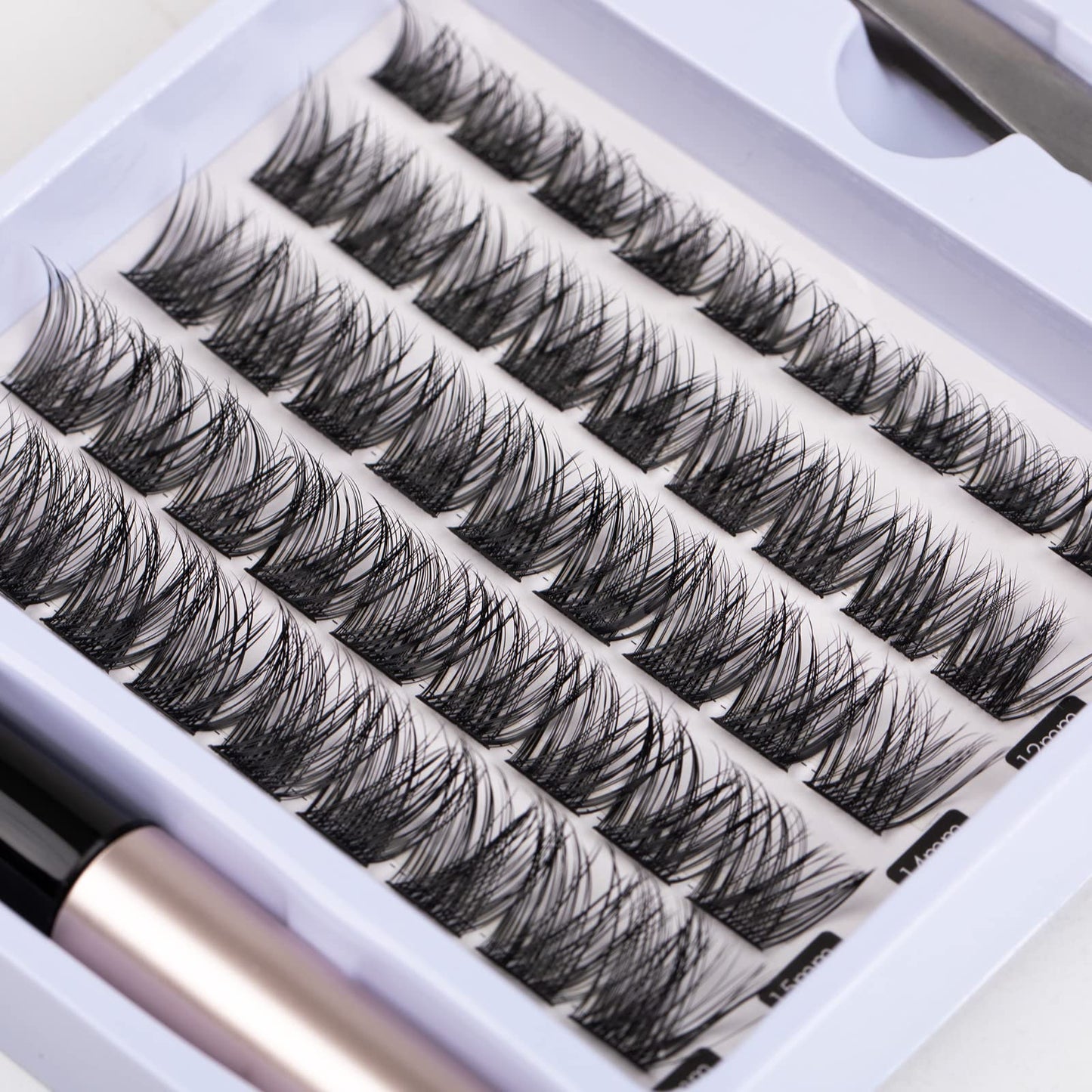 Lanciley Individual Lashes 45 Clusters Lashes CC Curl DIY Eyelash Extension Kit at Home for Make-up Beginner False Eyelashes with Eyelash Glue Tweezers 10/12/14/15/16mm Easy to Use - Fluffy Style