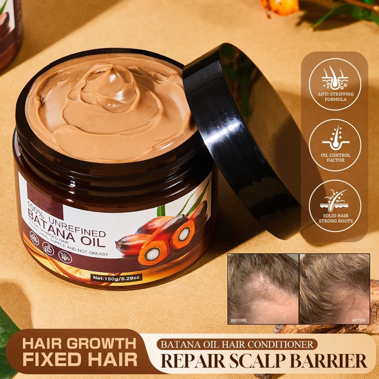 OunTechGlory Organic Batana Oil from Honduras for Hair Growth - Reduce Hair Loss, Split Ends, and Enhance Thickness - Ideal for Men and Women - 150g