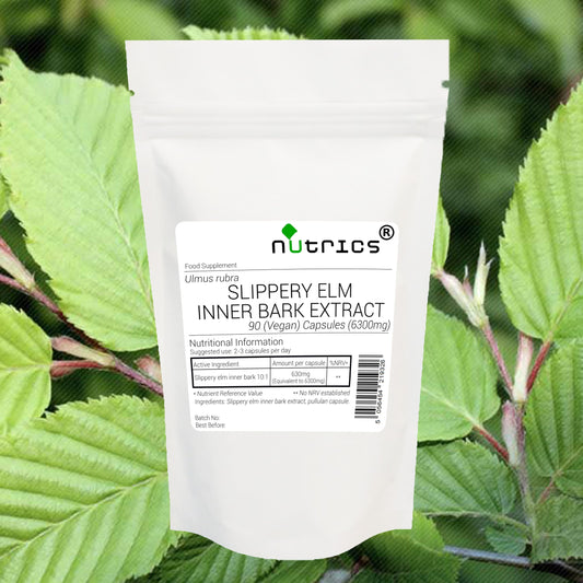Nutrics® Slippery Elm Inner Bark 6300mg - Ulmus rubra 100% Pure x 90 V Capsules (1 Month Supply) - Suitable for Vegan Vegetarian Halal & Kosher Diet