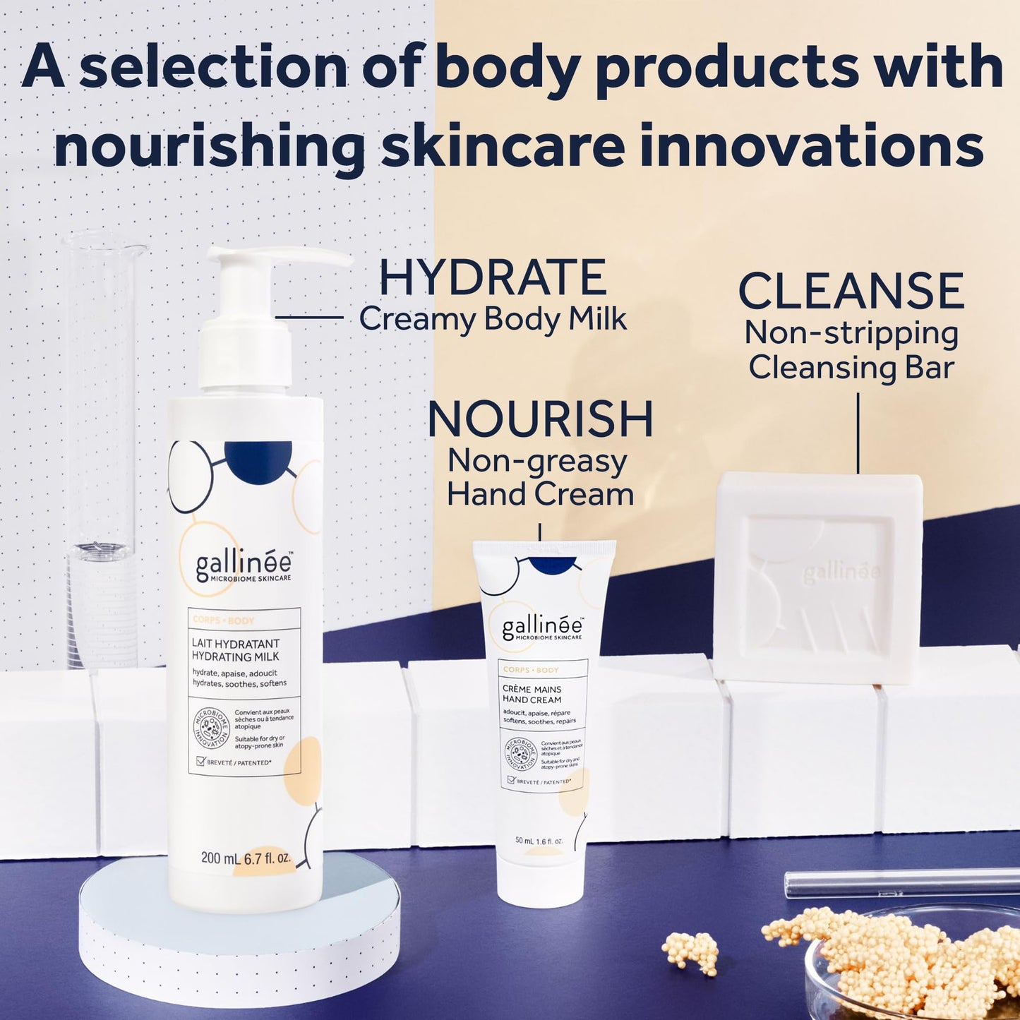 Gallinée - Hand Cream - Nourishing & Non-Greasy Hand Moisturiser for Dry Skin - Made with Prebiotics, Probiotics & Postbiotics - Supports Damaged Skin Microbiome - Made in France - 50 ml