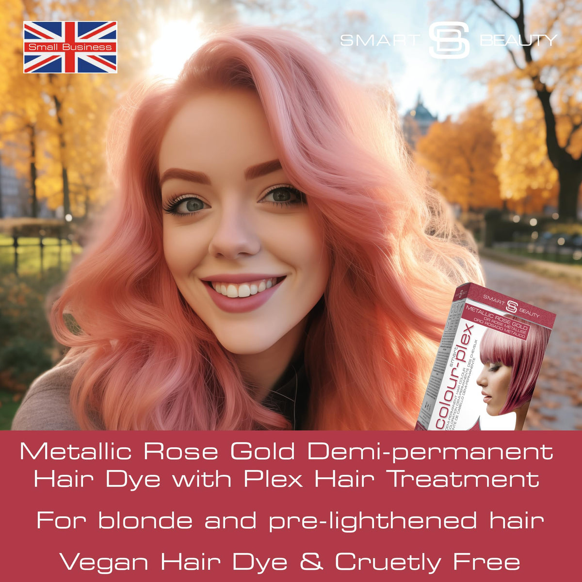 Metallic Rose Gold Hair Dye Demi-Permanent, Toner for Bleached Hair, Anti-Breakage Plex Hair Care, Vegan Hair Dye, Cruelty-Free, Grey Coverage, Rose Hair Colour, by Smart Beauty (pack of 3)