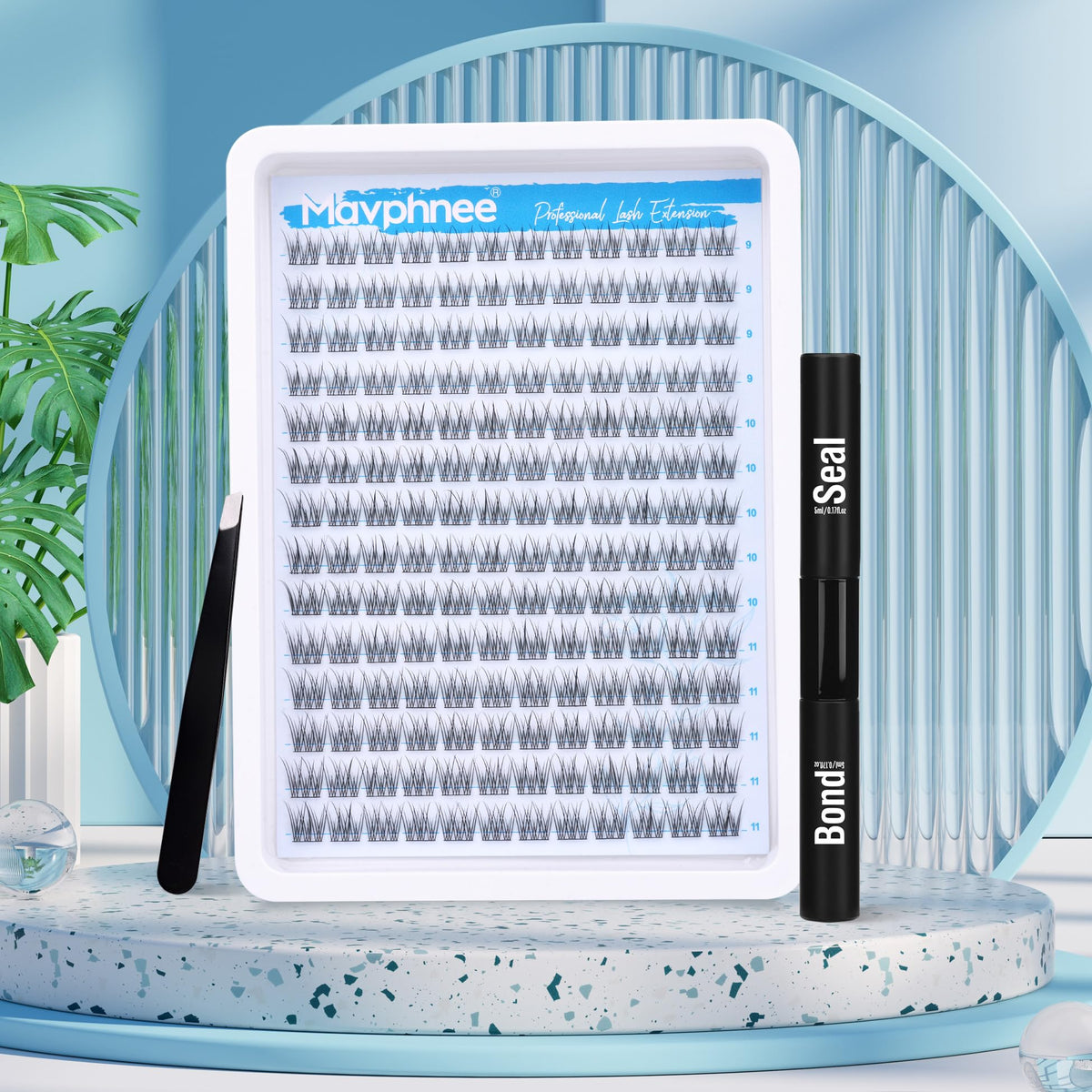 Natural Cluster Lashes Kit 168 Pcs Wispy Lash Extensions CC Curl 9-11MM Mixed Lengths Eyelash Extension Individual Kit with Lashes Bond and Seal and Tweezers DIY at Home by Mavphnee