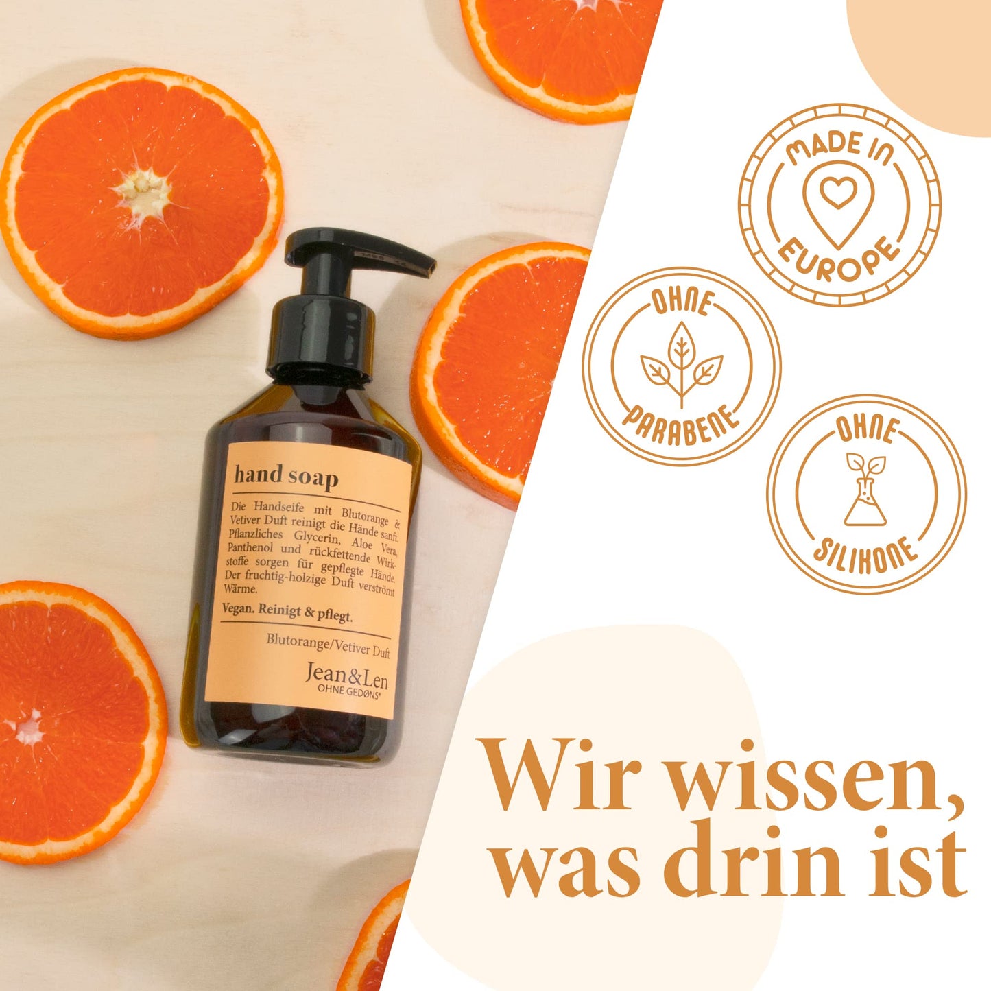 Jean & Len Hand Soap Fruity Scented of Blood Orange and Woody Vetiver 250 ml