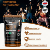 Lions Mane Mushroom Supplement 10,000mg - 120 Capsules Vegan High Strength 20:1 Extract Lions Mane Capsule Not Powder or Tablets Made in The UK by PROELITE