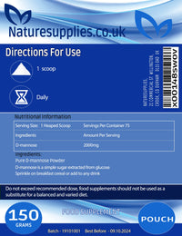 naturesupplies D-mannose Powder 150g - GMO Free - Vegan Friendly - Highly Concentrated Mannose, Pure Ingredients, No Chemicals in Our Supplements from Naturesupplies