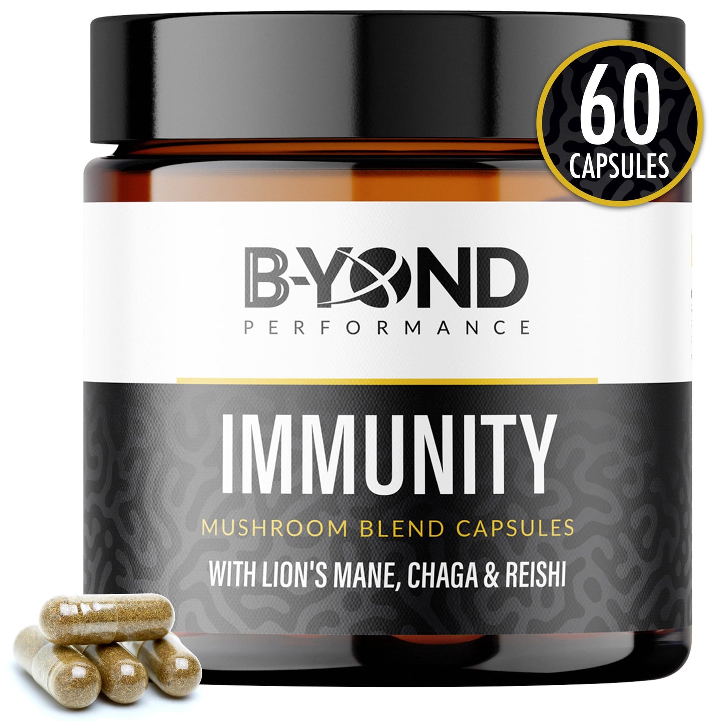 B-YOND Performance Mushroom Complex Supplements for Immune Support - Premium Lion’s Mane Mushroom Supplement Capsules with Chaga, Maitake & Reishi Mushroom - Supplement for Women & Men by B-Yond Performance, 60 Capsules