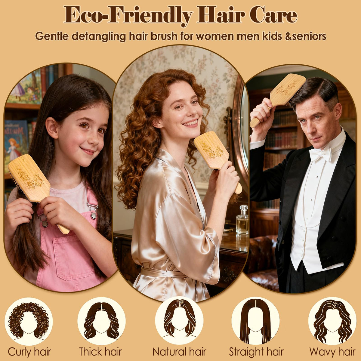 Sofmild Hair Brush, Eco-Friendly Natural Wooden Bamboo Paddle Hairbrush for Long Short Curly Thick Thin Hair for Men Women Kids, Massaging Scalp, Reducing Tangle & Hair Breakage, Promoting Hair Growth