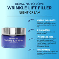 Reverse Life - Night Cream - Face Cream for Wrinkles with Lifting and Filling Properties - Contains Hyaluronic Acid, Marine Collagen & Retinol - 50ml
