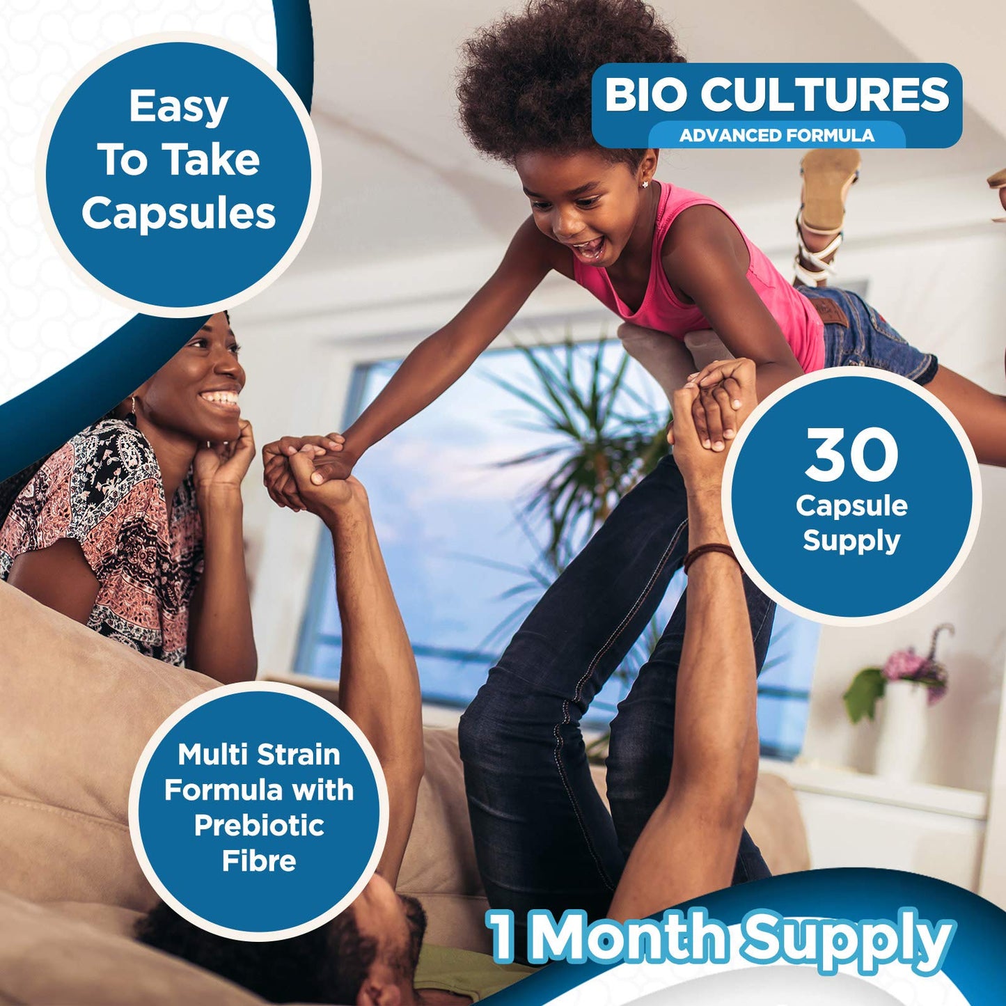 60 Billion CFU Bio Cultures Probiotics with Prebiotics 30 Capsules Multi Strain Advanced Formula for Men and Women by Natures Zest