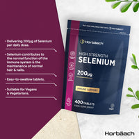 Horbäach Selenium Supplement 200mcg | 400 Days Supply (Yeast-Free) | High Strength L-Selenomethionine | 400 Tablets | Vegan & Vegetarian | by Horbaach