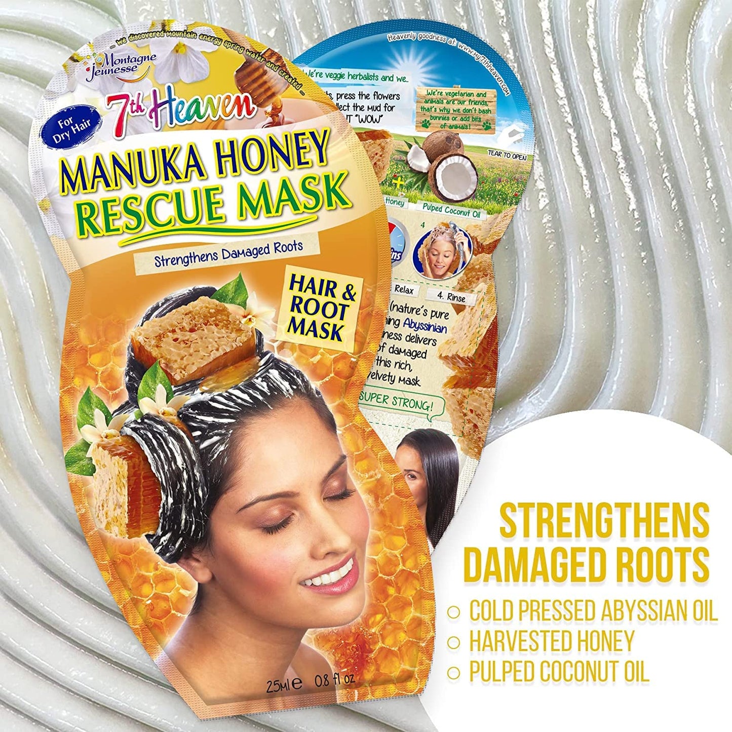 7th Heaven Manuka Honey Hair and Root Rescue Mask (Pack of 4) with Coconut Oil and Abyssian Oil to Strengthen Damaged Roots