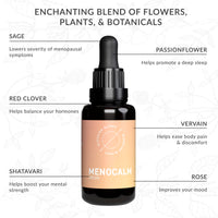Menopause Support Herbal Drops - Natural Calm Blend for Menopause Relief - Glycerine Liquid Extracts with Red Clover, Sage, & Passionflower - Blooming Blends Menocalm Drops, 30ml
