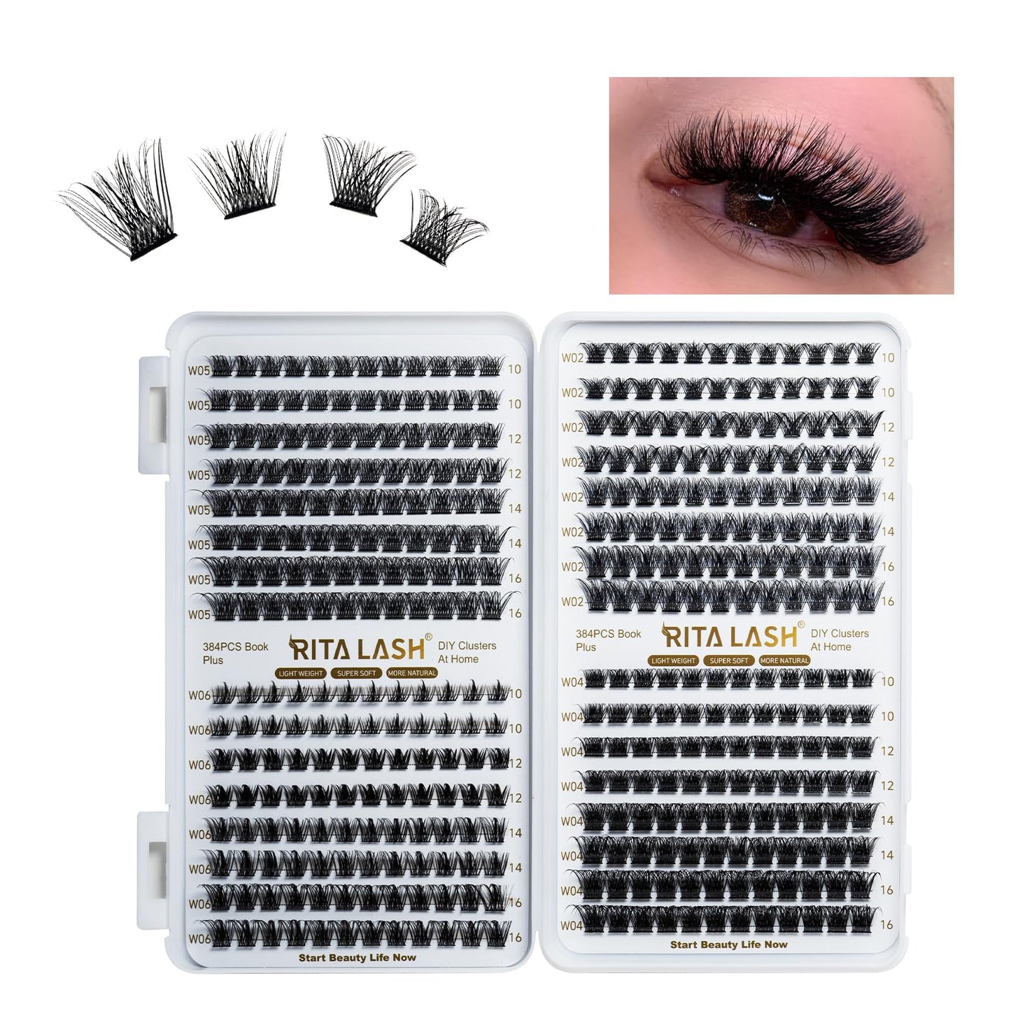 RITALASH Cluster Lashes DIY Lash Clusters Eyelash Extensions 384PCS 4 Style Eyelash Clusters False Eyelashes Wispy Fluffy Lash Extension Kit Natural Look(384pcs cluster lash only)