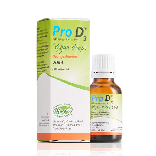 PRO D3 Pro D3 Vegan Drops 20ml (Vitamin D3-400 IU per 4 Drops) | Vegan Vitamin D3 | Made in The UK | Free from Alcohol, Crustaceans, Dairy, Gelatine, Gluten, Milk, Nut, Peanut, Sugar, SOYA