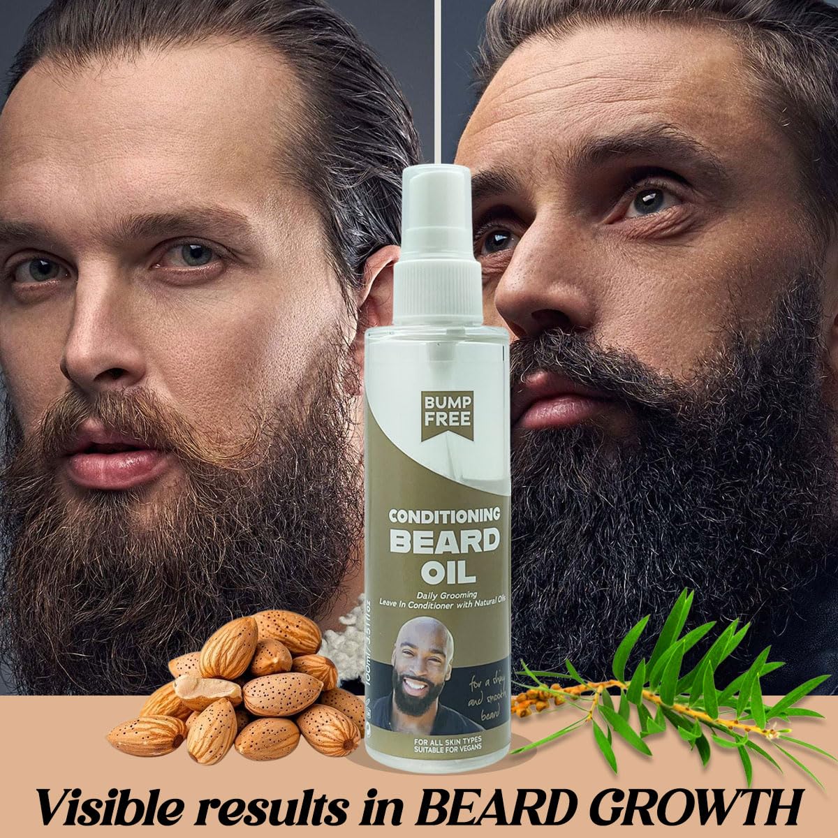 Bump Free Conditioning Beard Oil for Men 100ml – Moisturises & softens facial hair, soothes skin, reduces razor bumps & itchiness, promotes healthy beard growth.absorbs fast with no greasy residue