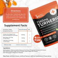 Multivita Turmeric Curcumin Tablets 7,260mg Per Serving - 95% Curcuminoids 2 Months Supply - with Ginger & Active Curcumin Including Black Pepper to Aid Absorption - High Strength Tumeric Supplement - Vegan UK