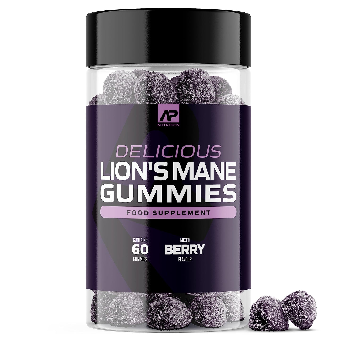 AP Nutrition Lions Mane Gummies - 1000mg Lions Mane Mushroom Gummies - Delicious Mixed Berry Flavour Mushroom Supplement (60 Vegan Gummies)