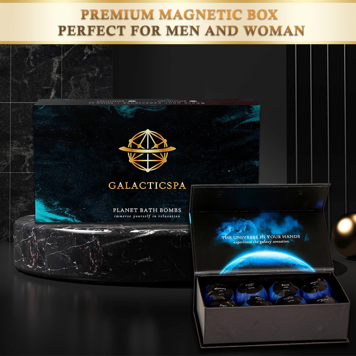 Galacticspa Bath Bombs Rich in Essential Oil and Shea Butter / 8 x 60g Handmade Planet Themed Bubble Bath Fizzer/Luxury Bath Bomb Set/Non-Staining, Vegan, Cruelty-Free/Spa Gift for Men, Women and Kids