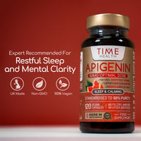 Time Health Apigenin - 50mg x 120 Capsules - 98%+ Purity - Optimal Dose for Sleep & Relaxation Support - NAD+ Booster - Grapefruit Source - UK Made - GMP Standards - Zero Additives (120 Count (Pack of 1))