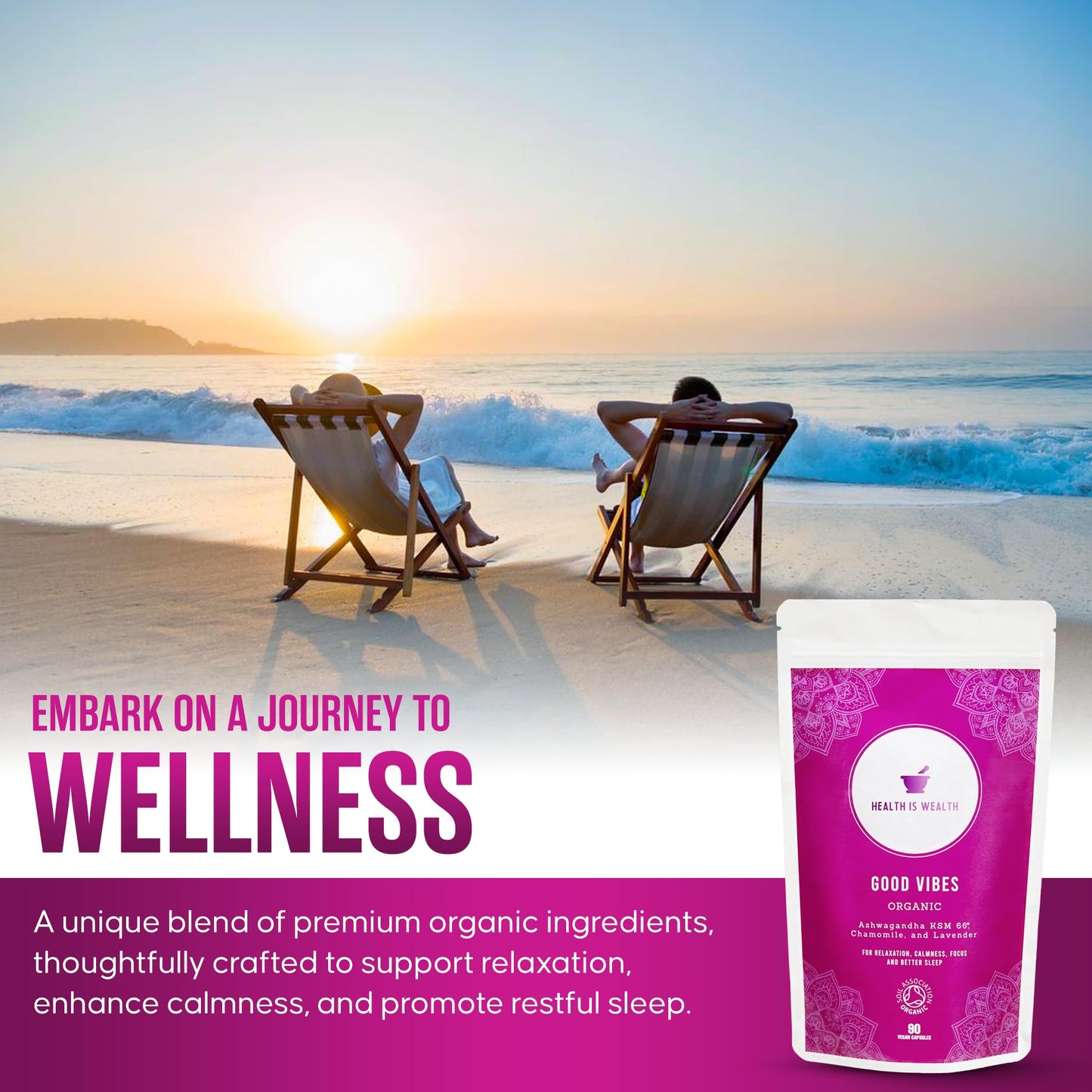 Good Health, True Wealth Organic Ashwagandha KSM 66 with Lavender and Chamomile - 90 Vegan Capsules - for Relaxation, Calmness, and Sleep Support