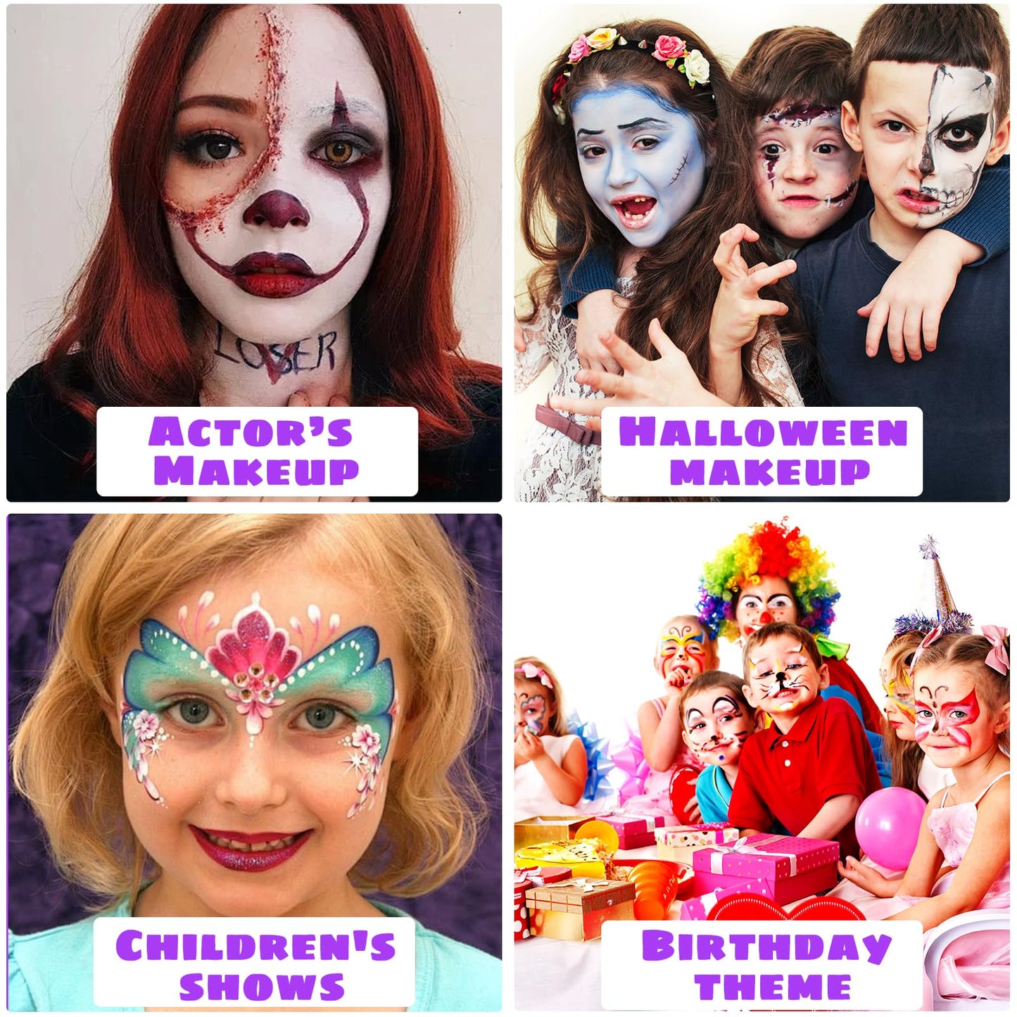 Zefphxs Face Painting Kit, 18 Colors Face Body Paint with 12 Pcs Paint Brushes 30 Stencils and 2 Gem Stickers, Safe & Non-Toxic Washable Face Paints for Children Adults Halloween Christmas Party