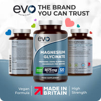 Magnesium Glycinate Supplement, 120 Capsules | Designed to Support Sleep, Energy, Body & Cognitive Health | High Strength 1875mg per Serving with 375mg Elemental | Vegan & UK Made | EVO NUTRITION