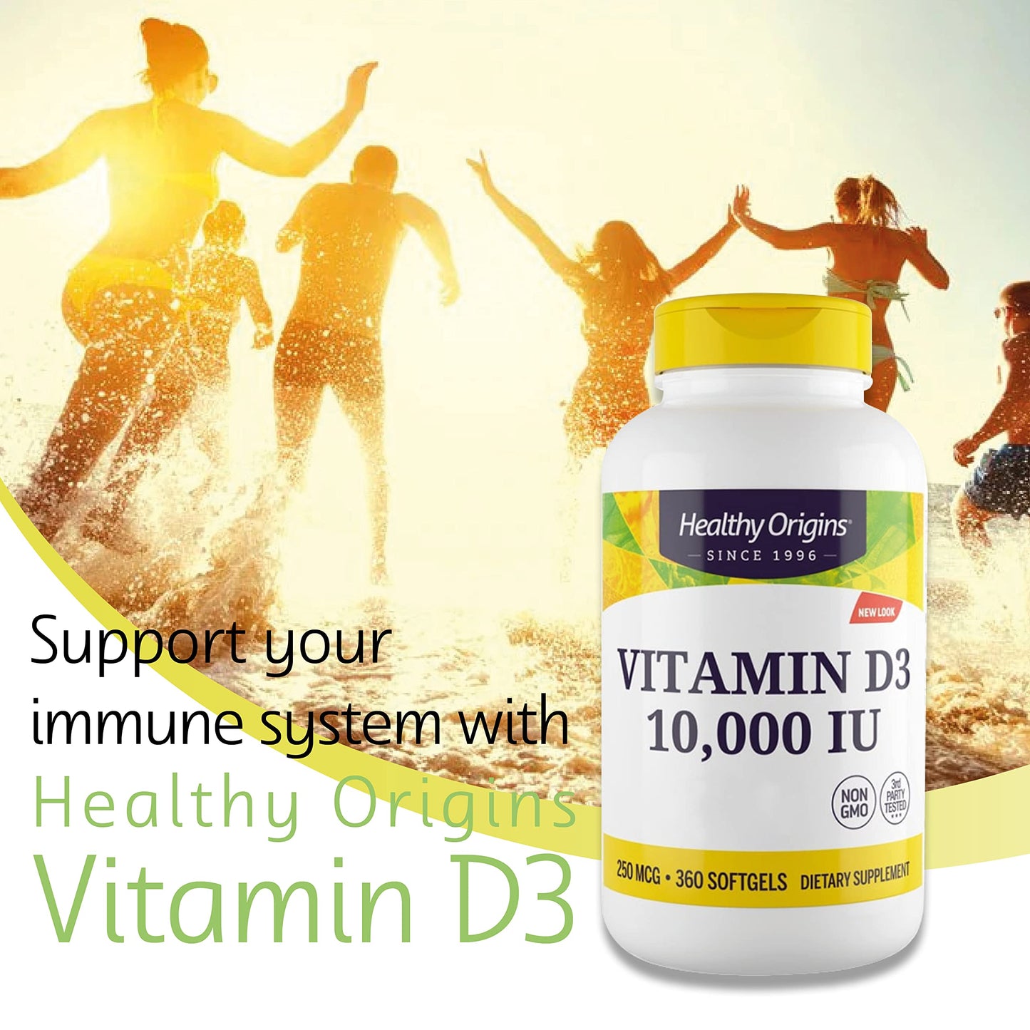 Healthy Origins, Vitamin D3, 10,000 IU, 360 Softgels, Lab Tested, Gluten Free, Soy Free, Non-GMO