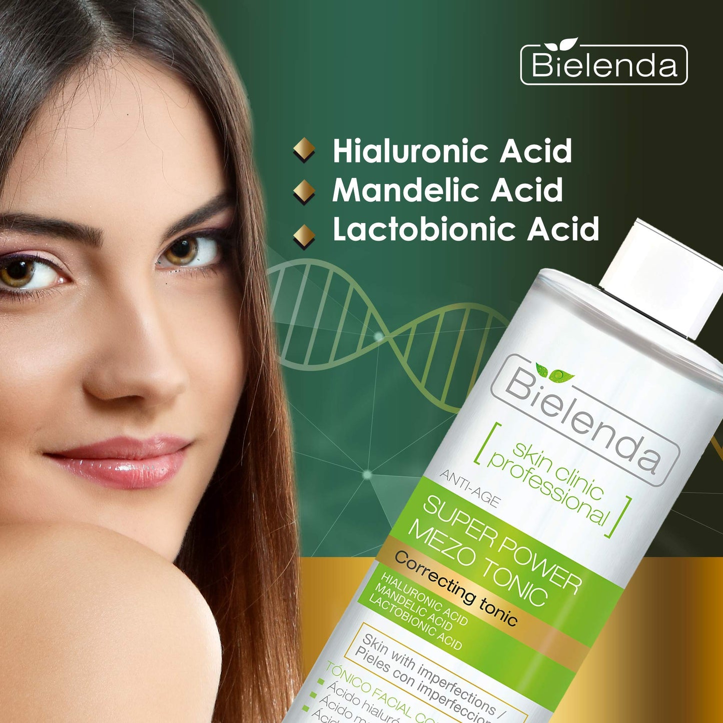 Bielenda Skin Clinic - Face Tonic - Effectively Cleanses The Skin - Reduce Pores Enhance Skin Shine Lightens Discolorations - Skin Clinic Professional with Mandelic and Lactobionic Acid - 200 ml
