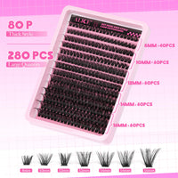 ALICE DIY Eyelash Extension Kit D Curl Fluffy Wispy Lash Clusters Individual Lashes Lash Extension Kit with Lash Bond and Seal Applicator Tool for Self Application at Home (80P-280Pcs-Mix10-16mm-0.07D)