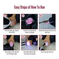 NOVO OVO Upgraded NON-STICKY Polygel Solution Procedure Set, White and Pink non-sticky Poly Gel, Dual-Ended Nail Pen, Extra Slim Nail File, Easy to Use Together with Toe or Hand Nail Dual Forms