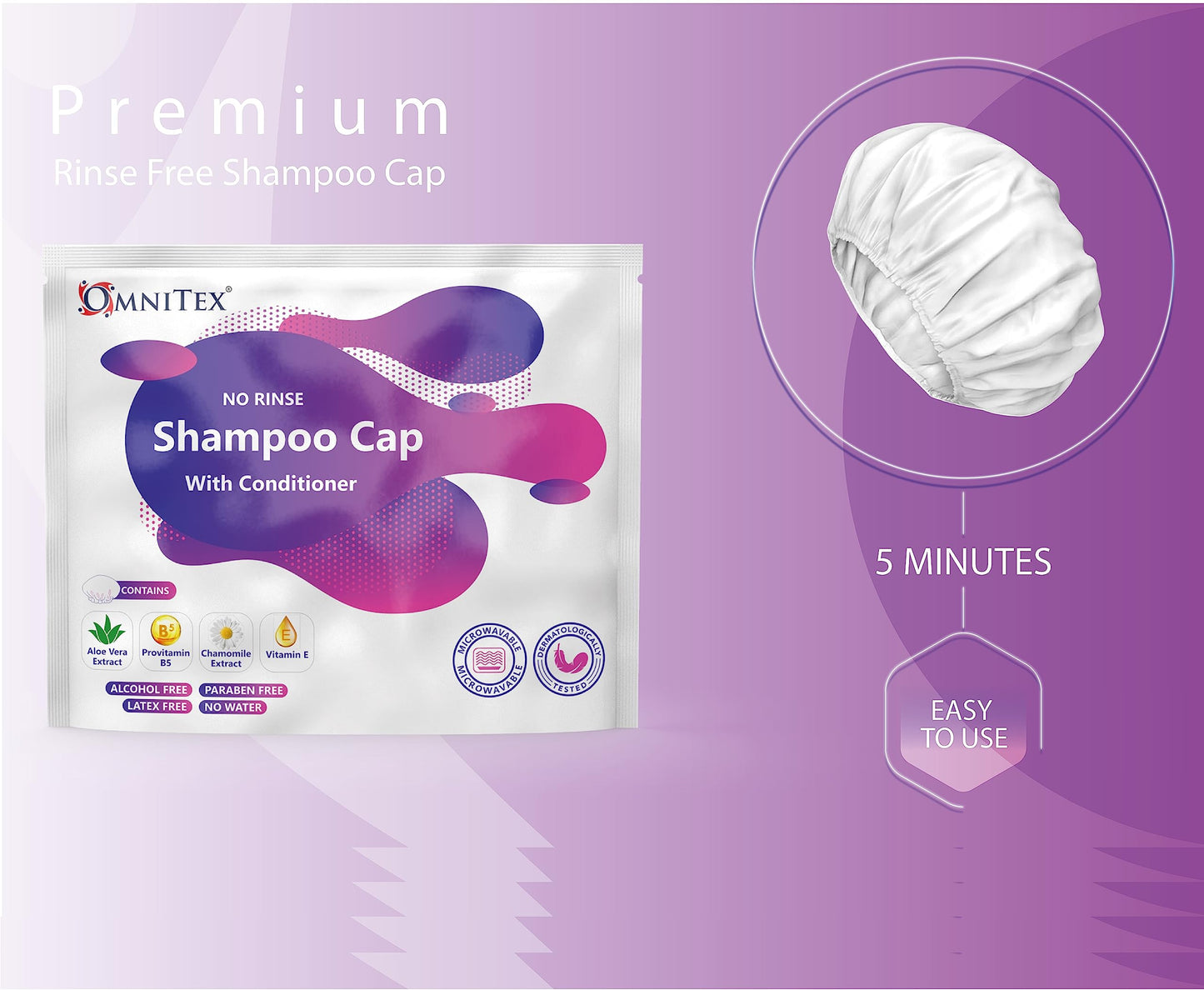 LIMDO 3 pk - Premium Rinse Free Shampoo Cap - Microwaveable with Conditioner & Vitamins, Nourish & Protect, No Water, No Parabens, Latex Free, Alcohol Free