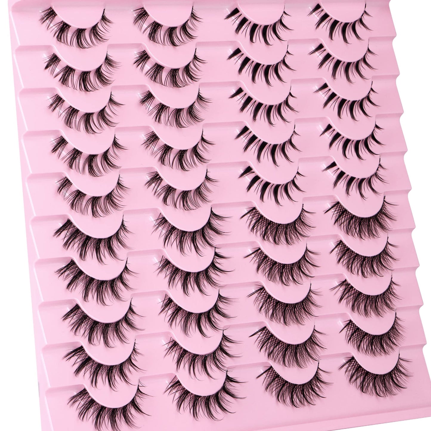 Newcally Manga Lashes Natural Look Anime False Eyelashes 20 Pairs Clear Band Individual Wispy Fake Eyelashes Strip Spiky DIY Cluster Lashes Extension C Curl Cat Eye Lashes Pack