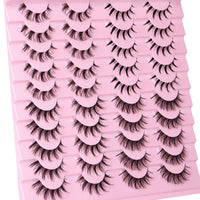 Newcally Manga Lashes Natural Look Anime False Eyelashes 20 Pairs Clear Band Individual Wispy Fake Eyelashes Strip Spiky DIY Cluster Lashes Extension C Curl Cat Eye Lashes Pack