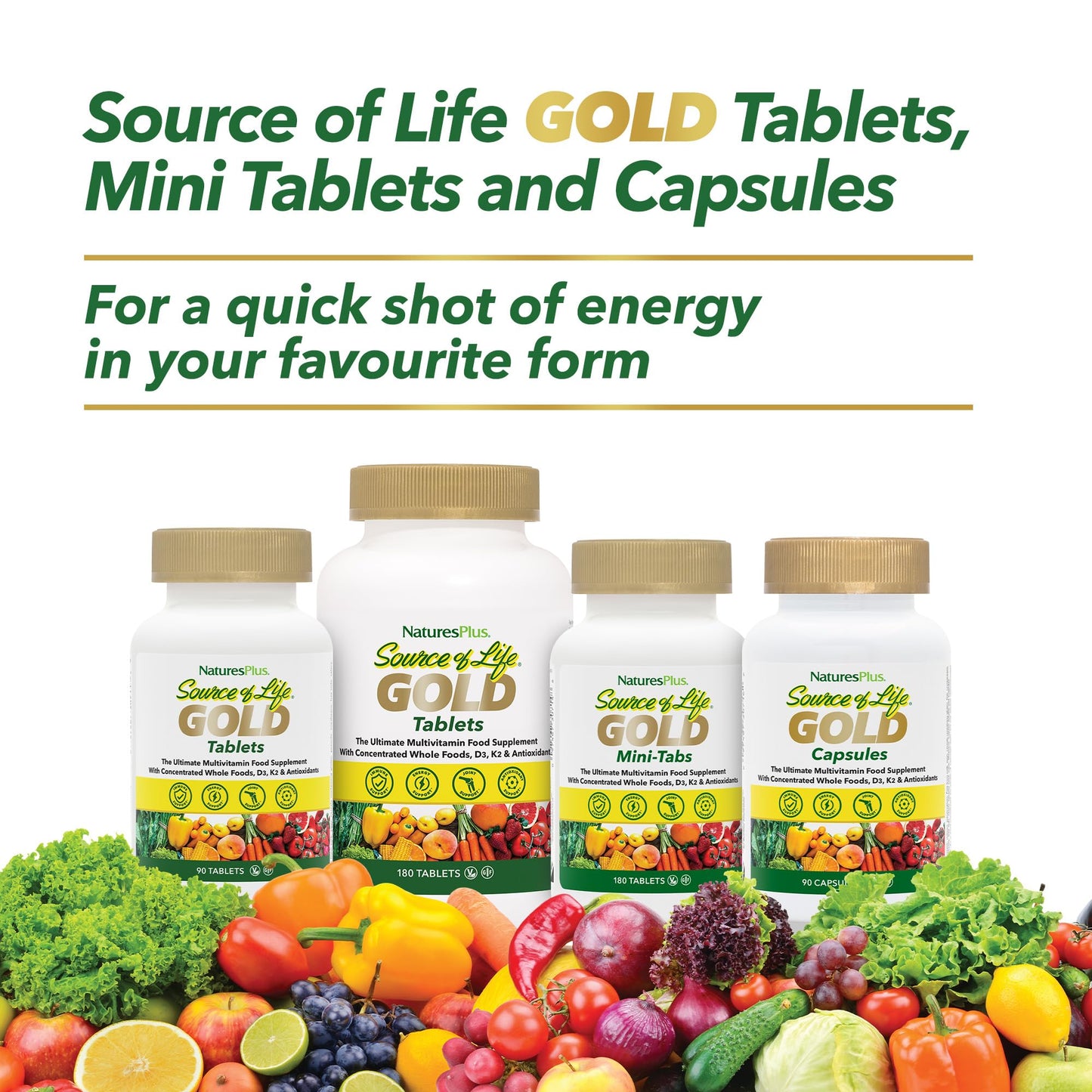 Nature's Plus NaturesPlus Source of Life Gold Tablets - Whole Food Multivitamin for Men and Women, Energy Booster, Immune Support - Vegetarian, Gluten Free - 180 Tablets